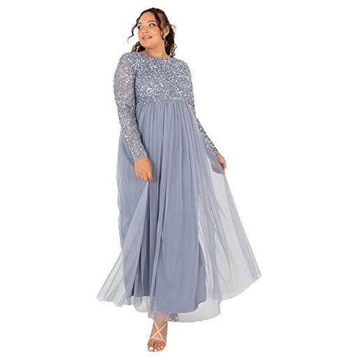 Maya Deluxe abito maxi da damigella d'onore a righe a maniche corte color tortora vestito formale, blu polvere, 44 donna