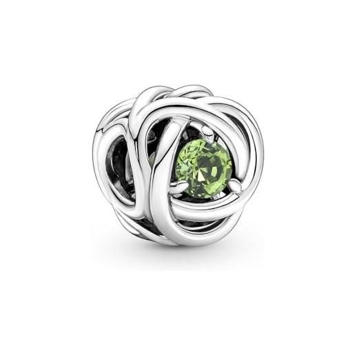 Pandora ciondolo moments con eternity circle in argento sterling con cristallo verde primaverile