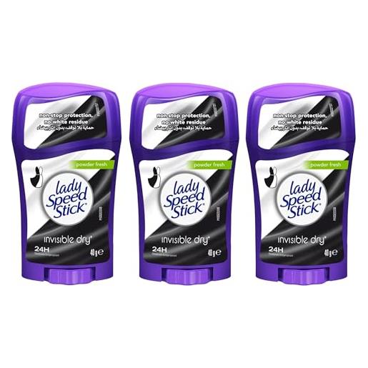 Lady Speed Stick - deodorante secco, fresco e invisibile, in polvere, 3 pezzi