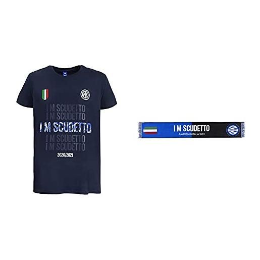 Inter i m scudetto campioni d'italia 2020 2021, champ int ts, blu, s & sciarpa i m scudetto 20-21, campioni d'italia, jacquard, unisex adulto, nero/blu, taglia unica