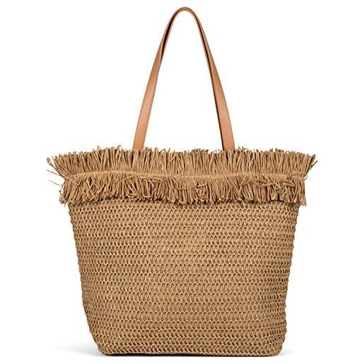 alla moda femminile a una spalla intrecciata estate spiaggia borsa grande capacità marrone VOANZO Borsa in paglia circolare fatta a mano