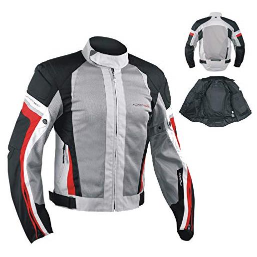 A-Pro giacca moto estiva tessuto rete mesh traspirante protezioni ce grigio/rosso l