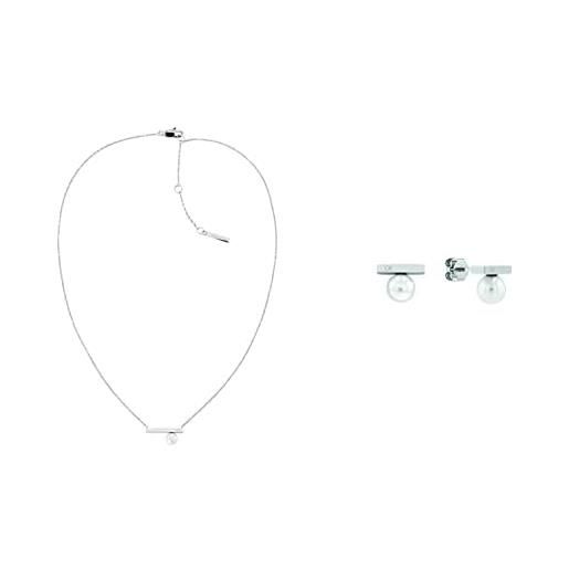 Calvin Klein minimalist pearls collana e orecchini in acciaio inossidabile da donna