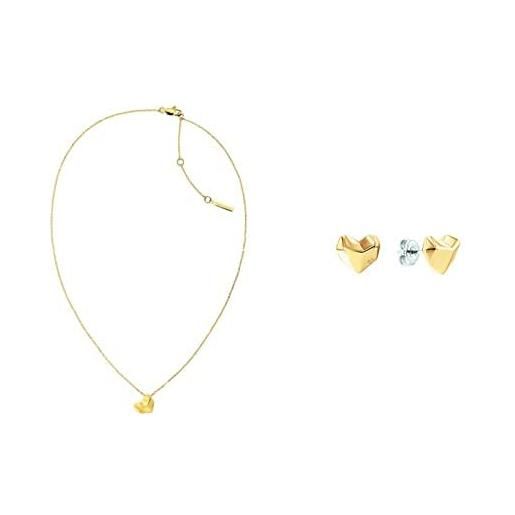 Calvin Klein faceted hearts collana e orecchini in acciaio inossidabile con placcatura ionica oro da donna