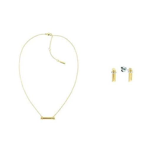 Calvin Klein elongated linear collana e orecchini in acciaio inossidabile con placcatura ionica oro da donna
