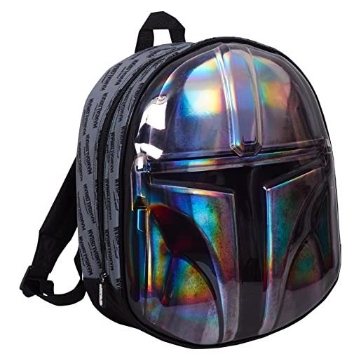 Disney the mandalorian - borsa per casco ufficiale star wars, 3d, in metallo, come zaino per la scuola e il pranzo, argento, taglia unica, zaino