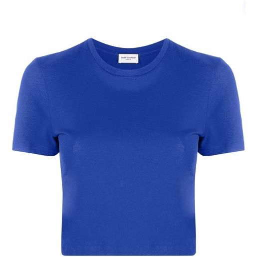 Saint Laurent t-shirt con ricamo crop - blu