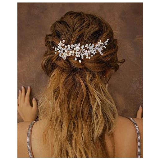 Unicra accessori per capelli da sposa con strass e foglie argentate per capelli da sposa per donne e ragazze