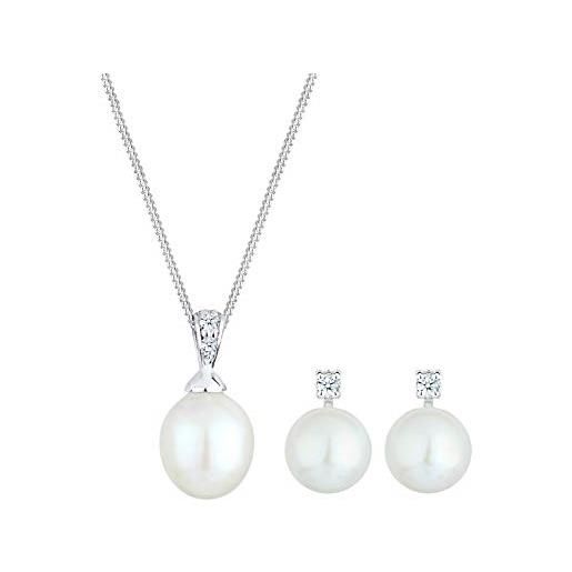DIAMORE elli diamonds set di gioielli orecchini a perla coltivata d'acqua dolce con diamante (0,10 ct. ) in argento sterling 925