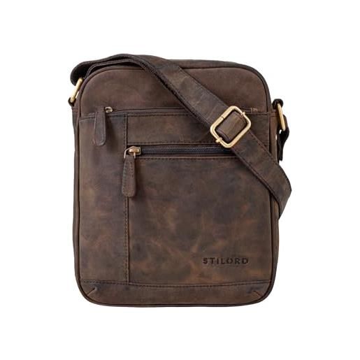 STILORD 'diego' borsa uomo a tracolla piccola in pelle borsello in cuoio vintage messenger bag sottile borsa per tablet, colore: marrone scuro - pallido