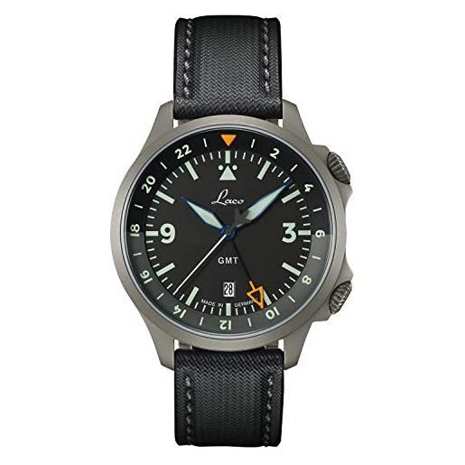 Laco orologio da aviatore frankfurt gmt nero di Laco, made in germany, 43 mm di diametro, orologio automatico di alta qualità, impermeabile fino a 20 atm