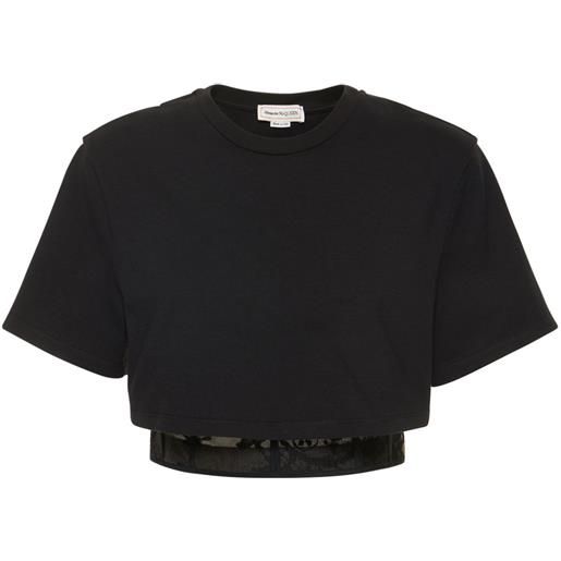 ALEXANDER MCQUEEN t-shirt cropped in cotone con pizzo