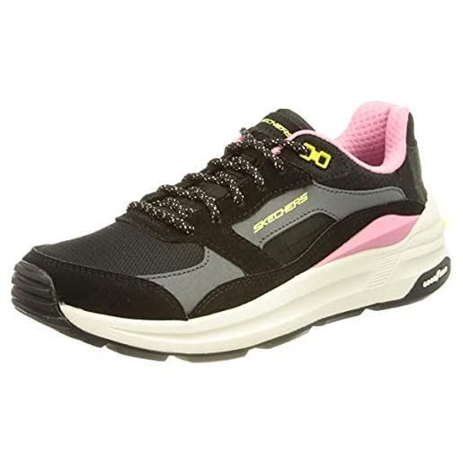 Skechers global jogger full envy, scarpe donna, black suede mesh pink trim, 39 eu