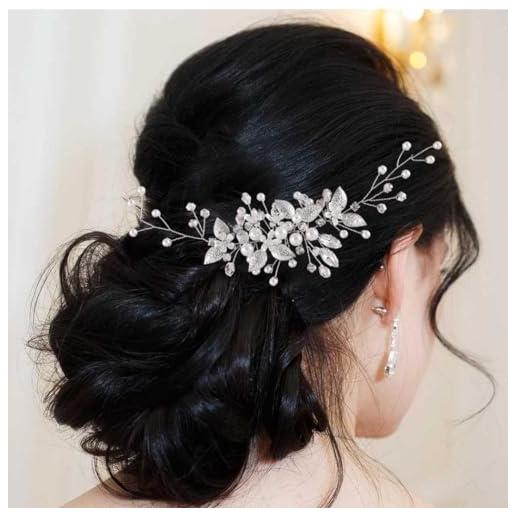 Handcess fascia per capelli da sposa in argento con cristalli di perle e fiori di vite, accessorio per capelli da sposa e damigelle d'onore