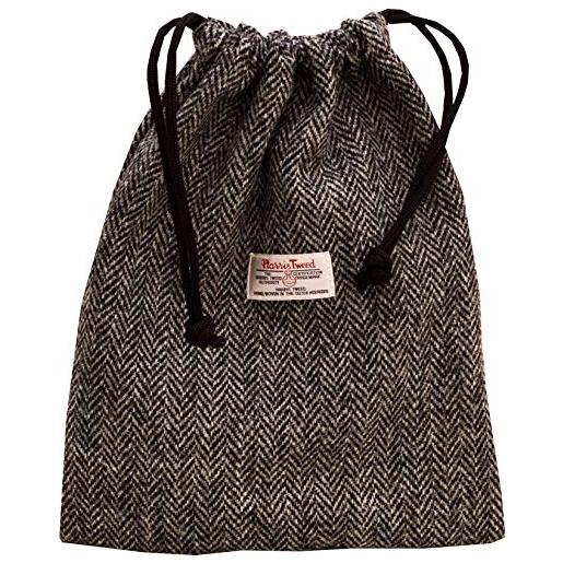 Vagabond Bags Ltd harris tweed herringbone drawstring bag beauty case, 31 cm, nero (black & white tweed)