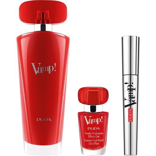 Pupa kit vamp red eau de parfum 100 ml+mascara 9ml+smalto profumato effetto gel 9ml Pupa