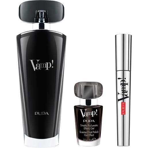 Pupa kit vamp black eau de parfum 100 ml+mascara 9ml+smalto profumato effetto gel 9ml Pupa