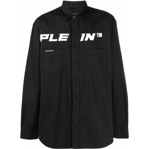 Philipp Plein camicia denim con logo - nero