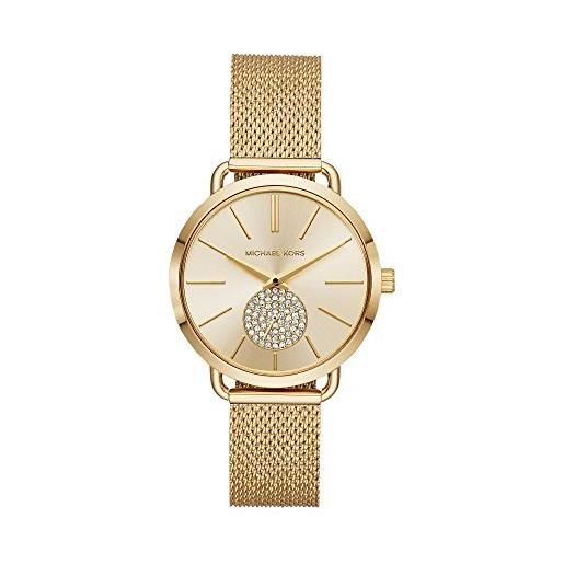 Michael Kors portia orologio da donna, dimensioni cassa 36 mm, movimento a due lancette, cinturino in acciaio inossidabile, d'oro