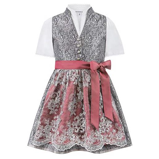Stockerpoint kinderdirndl lilly vestito per occasioni speciali, grigio/bordeaux, 110-116 bambina