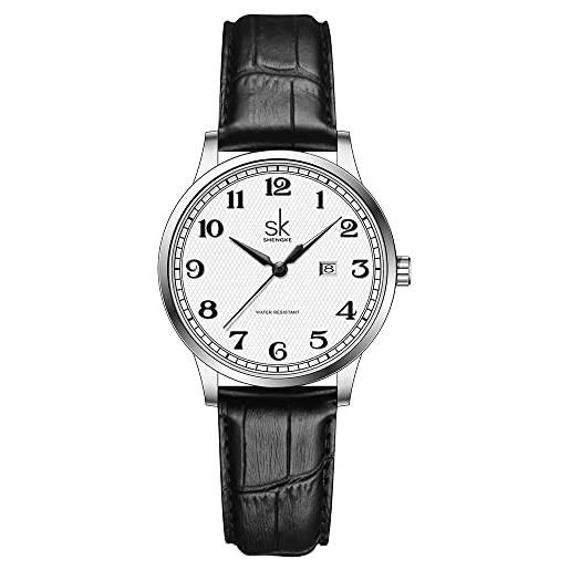 SHENGKE sk business classic orologio da donna con cinturino in acciaio inossidabile in vera pelle, romano-pelle