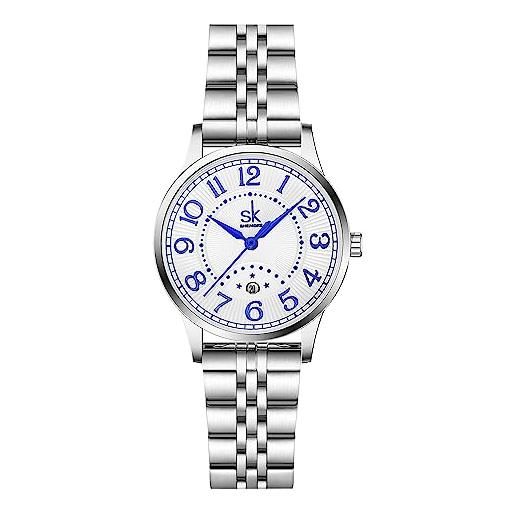 SHENGKE sk business classic orologio da donna con cinturino in acciaio inossidabile in vera pelle, arabo-acciaio