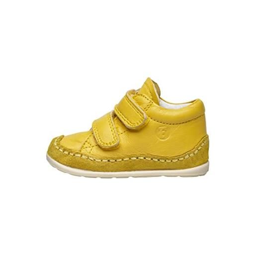 Falcotto smooth 2 vl-sneaker in capretto e suede con velcro giallo 22
