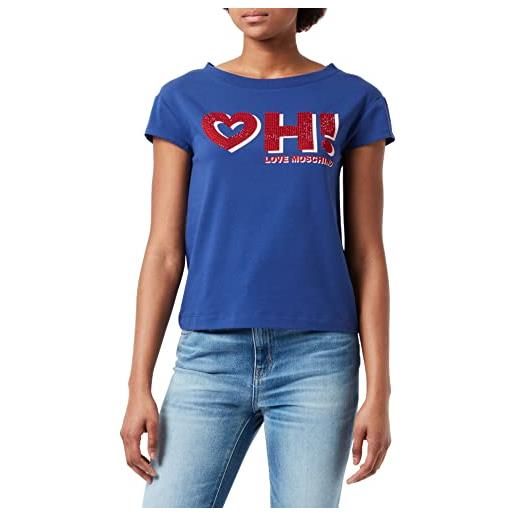 Love Moschino t-shirt with red rhinestones, blu, 50 donna