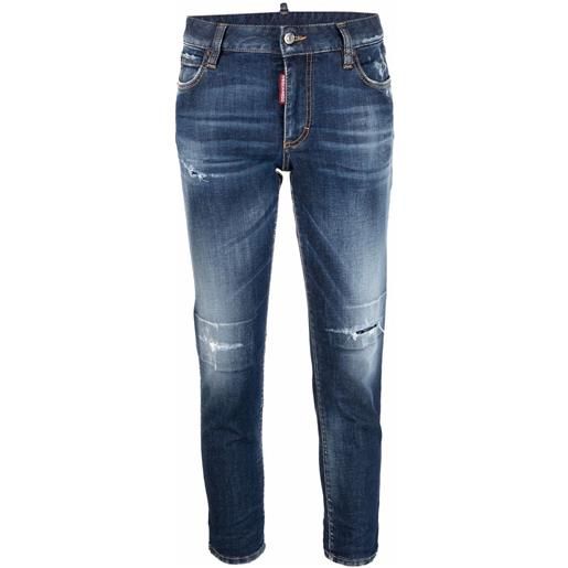 Dsquared2 jeans con effetto vissuto crop - blu