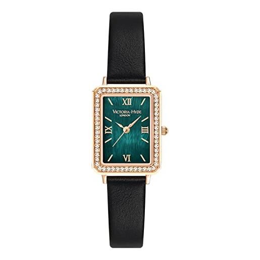 VICTORIA HYDE orologio rettangolare da donna verde quadrante analogico al quarzo con cinturino in acciaio inox, nero/verde, cinghia