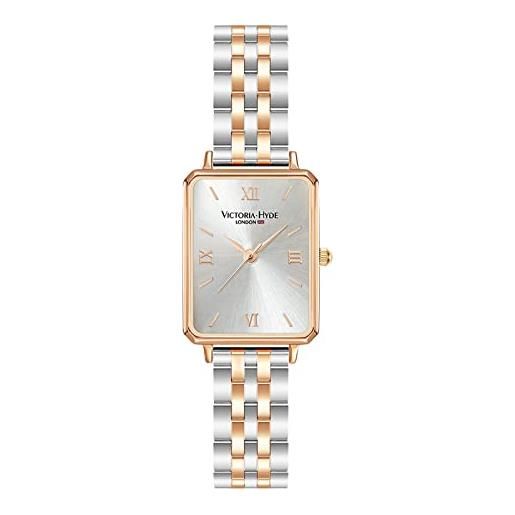 VICTORIA HYDE orologio da polso da donna, analogico, al quarzo, quadrato, con quadrante verde, elegante, argento/oro rosa, bracciale