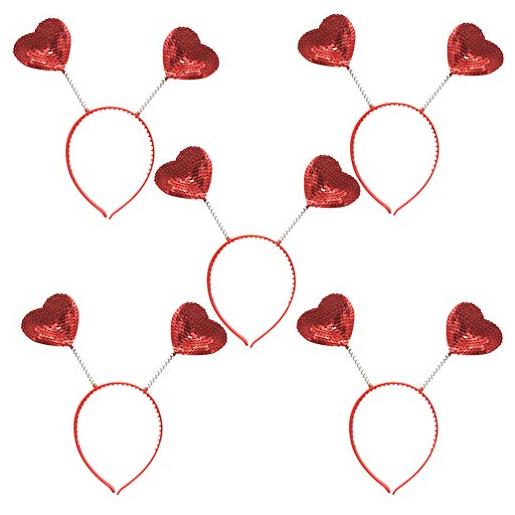 minkissy - cerchietto a forma di cuore, 5 pezzi, con paillettes, colore rosso, accessorio per feste di compleanno, san