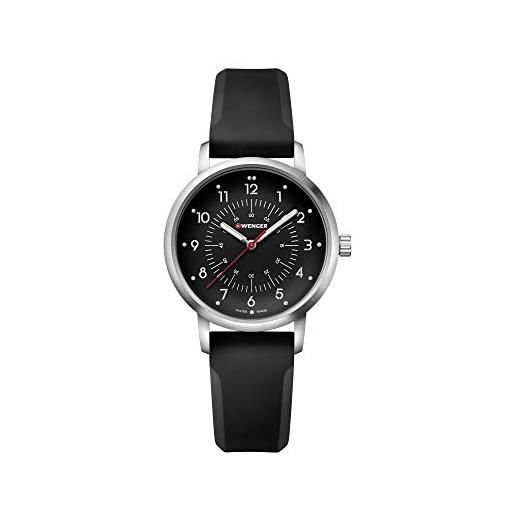 WENGER donna avenue - orologio al quarzo analogico in acciaio inossidabile con cinturino nero in silicone fabbricato in svizzera 01.1621.113