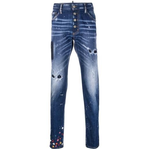 Dsquared2 jeans slim ditsy con strappi - blu