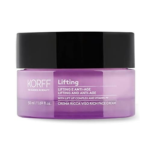 Korff lifting crema viso ricca, effetto lifting con lift up complex e vitamina pp, texture confortevole e idratante per pelli secche, formato 50ml
