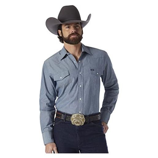 Wrangler - camicia da uomo western con taglio cowboy delavé s