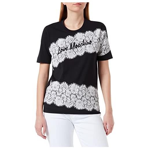 Love Moschino t-shirt with handmade lace print, nero, 48 donna