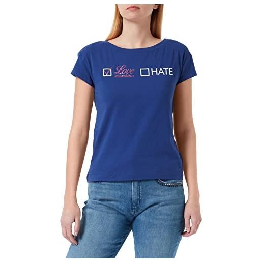 Love Moschino t-shirt with glitter love-hate print, blu, 50 donna