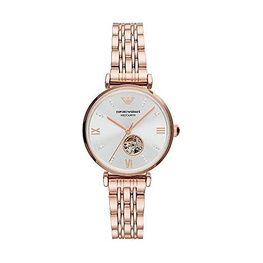 Emporio Armani orologio donna, movimento automatico, cassa in acciaio inossidabile da 34 mm in oro rosa con bracciale in acciaio inossidabile, ar60023