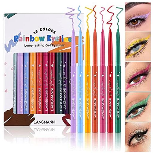 Beauty Searcher penna per eyeliner a 12 colori, penna per sopracciglia, matita per ombretti, penna per linea labbra, set di eyeliner colorati a prova di sbavature impermeabili a lunga durata