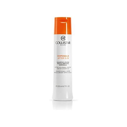 Collistar shampoo-crema riequilibrante doposole, elimina ogni traccia di sale, sabbia e cloro, lascia i capelli morbidi e idratati, 200 ml