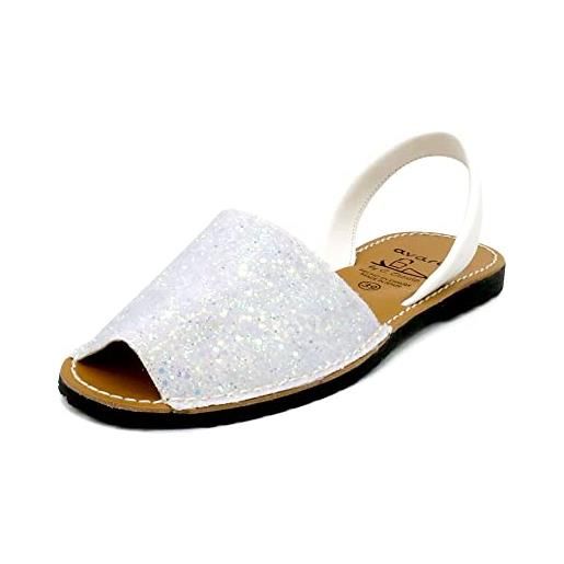 Avarca sandali da donna con glitter e lustrini in pelle, glitter bianco, 42 eu
