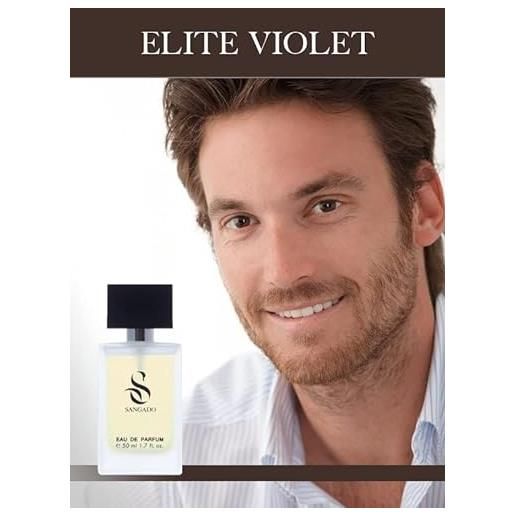 SANGADO elite violet, profumo per uomini, lunga durata 8-10 ore, fragranza lussuosa, ambrato legnoso, preziose essenze francesi, extra-concentrato (eau de parfum), seducente, maschile, 50ml