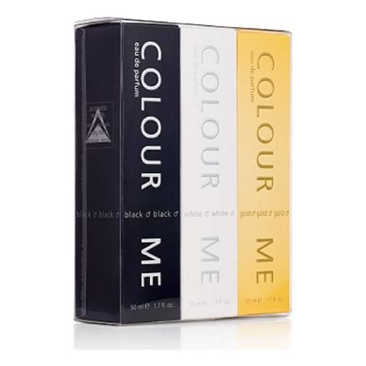 Colour me black/white/gold homme - triple pack, fragrance for men, 3 x 50ml eau de parfum, by milton-lloyd
