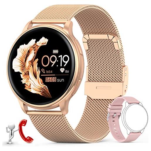 Nemheng donna smartwatch con chiamata bluetooth 5.1 e risposta vivavoce, cardiofrequenzimetro da polso, orologio fitness tracker, impermeabile ip68, pedometro monitor del sonno per android ios