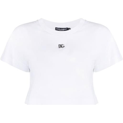 Dolce & Gabbana t-shirt con placca logo crop - bianco