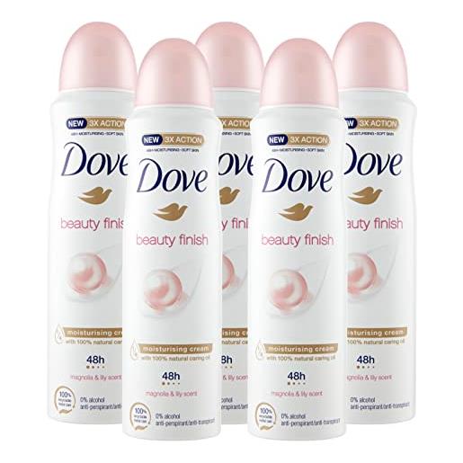 Dove 5x deodorante spray Dove beauty finish 48h magnolia & ninfea 0% alcol antitraspirante - 5 deodoranti da 150ml ognuno