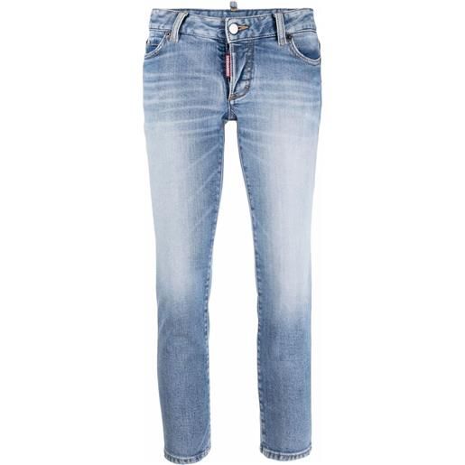Dsquared2 jeans crop con applicazione - blu