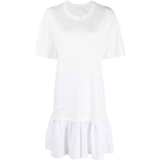 See by Chloé abito modello t-shirt con pizzo sangallo - bianco
