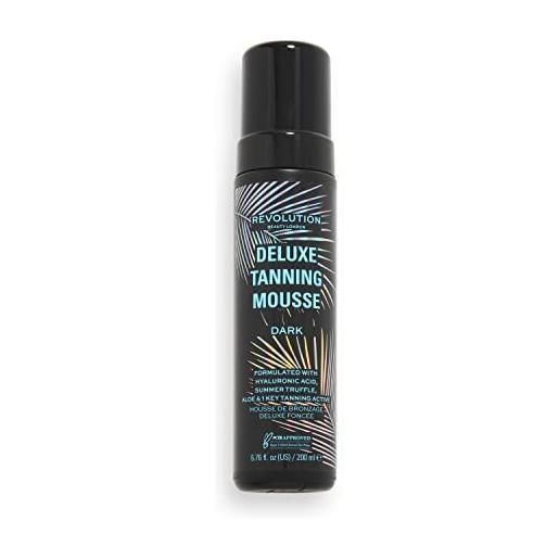 Makeup Revolution beauty, deluxe tanning mousse, non sticky formula with hyaluronic acid, dark, 200ml